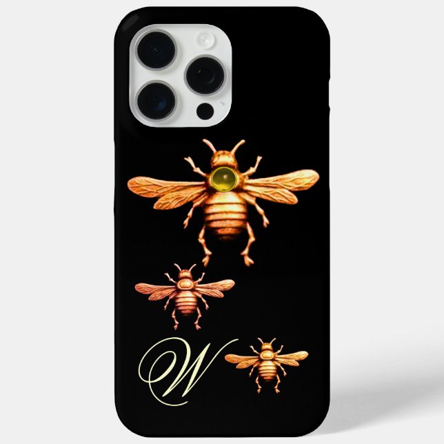 Funda De Case-Mate Para iPhone GOLD HONEY BEES MONOGRAM Negro (Reverso )