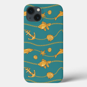 Funda Para iPhone 13 Gold Nautical Pattern