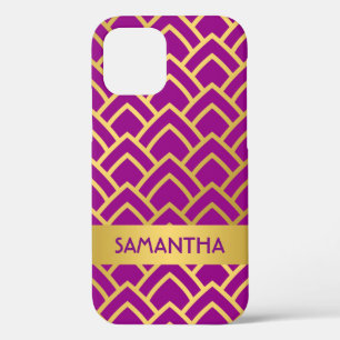 Funda Para iPhone 12 Gold Purple Art Deco Nombre Geométrico Personaliza