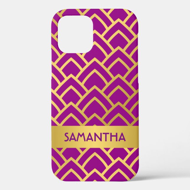 Funda De Case-Mate Para iPhone Gold Purple Art Deco Nombre Geométrico Personaliza (Reverso )