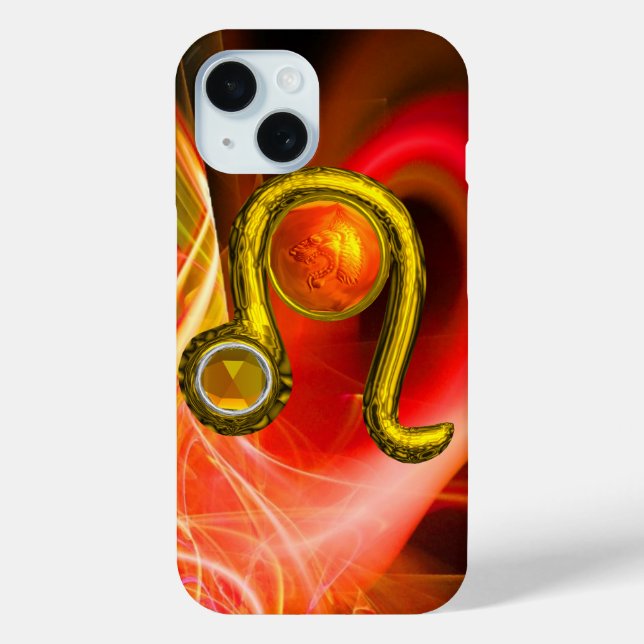 Funda De Case-Mate Para iPhone GOLD ZODIAC RÓTULO LEO Red Yellow Fractal Swirtale (Reverso )