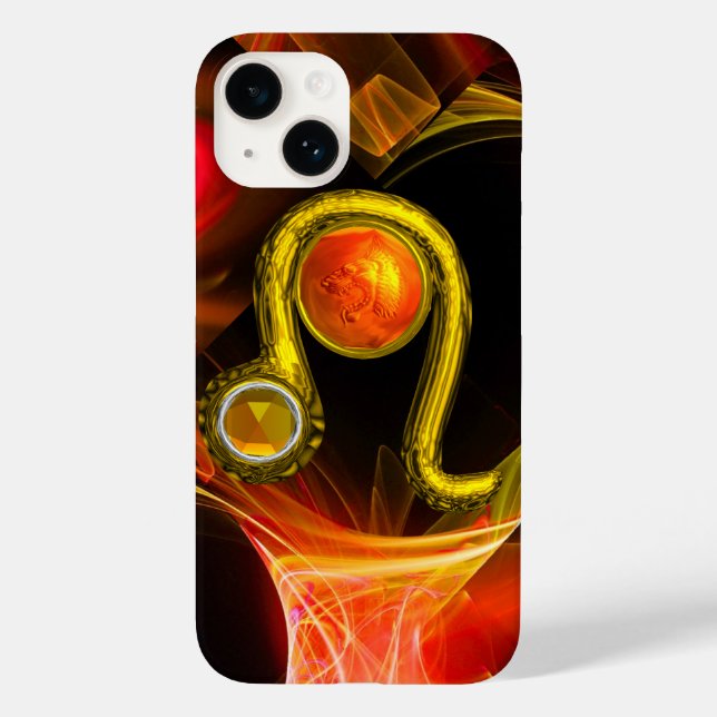 Funda De Case-Mate Para iPhone GOLD ZODIAC RÓTULO LEO Red Yellow Fractal Swirtale (Reverso )