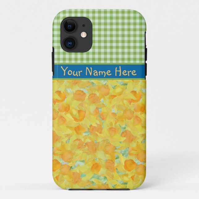 Funda De Case-Mate Para iPhone Golden Daffodils y Green Check Gingham (Reverso)
