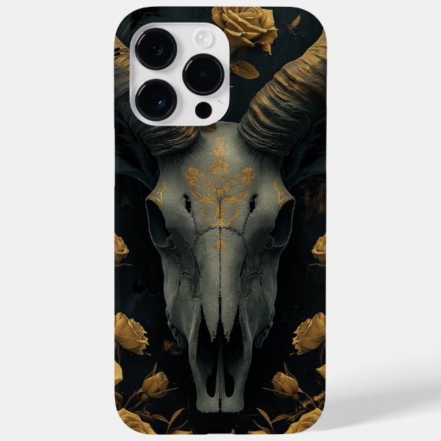 Funda De Case-Mate Para iPhone Golden Goat Skull and gold Roses (Reverso)