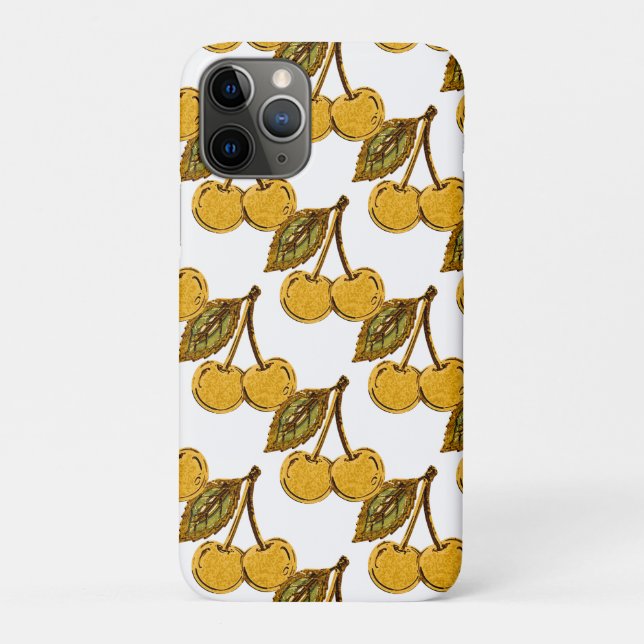 Funda De Case-Mate Para iPhone Golden Metallic Cherries Pattern (Reverso)