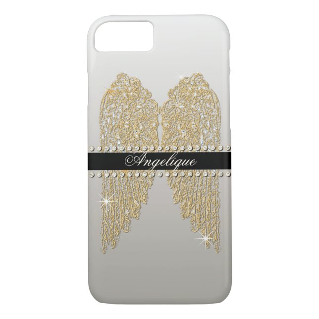 Funda De Case-Mate Para iPhone Golden n Diamond Jewel Look Angel Wings Bling (Reverso)