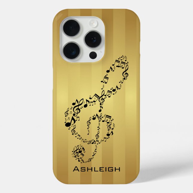 Funda De Case-Mate Para iPhone Golden Stripes Black Treble Clef Music Notes (Reverso )