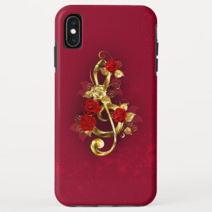 Funda Para iPhone XS Max Golden Treble Clef con flores Rosas