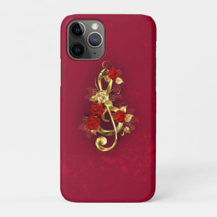 Funda Para iPhone 11 Pro Golden Treble Clef con flores Rosas