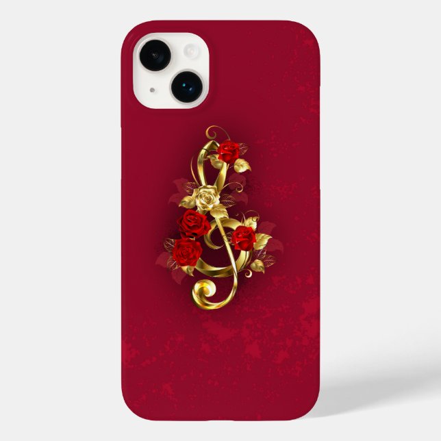 Funda De Case-Mate Para iPhone Golden Treble Clef con flores Rosas (Reverso )