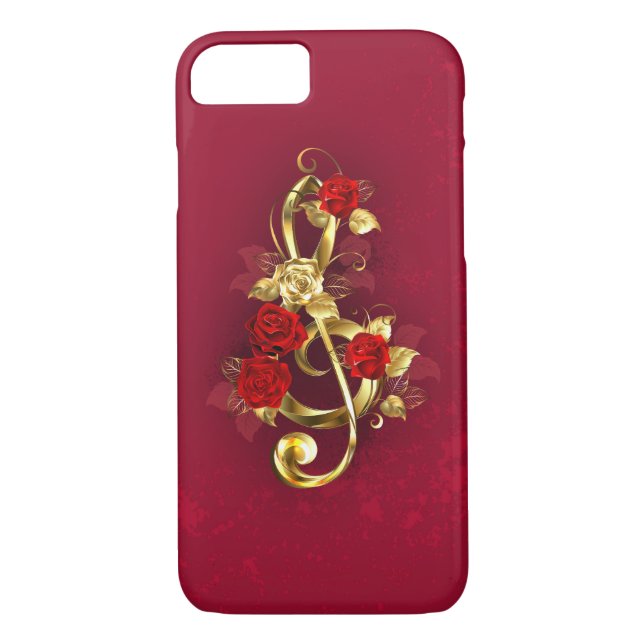 Funda De Case-Mate Para iPhone Golden Treble Clef con flores Rosas (Reverso)