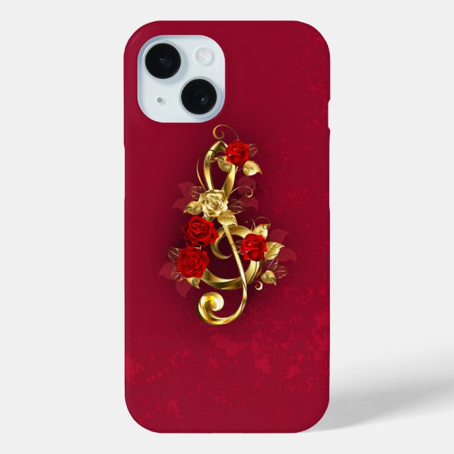 Funda De Case-Mate Para iPhone Golden Treble Clef con flores Rosas (Reverso )