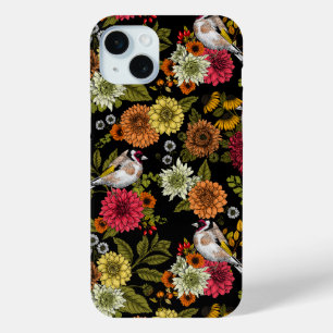Funda Para iPhone 15 Mini Goldfinches en el jardín sobre negro