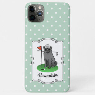 Funda Para iPhone 11 Pro Max Golf Pug Jugando Golf (negro) Cute Dog Funny