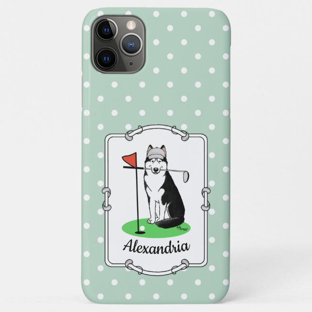 Funda De Case-Mate Para iPhone Golf Siberian Husky (negro) Perro jugando Cute Gra (Reverso)