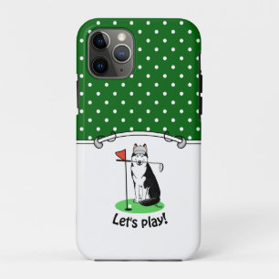 Funda Para iPhone 11 Pro Golf Siberian Husky (negro) Perro jugando Cute Gra
