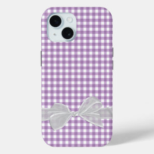 Funda Para iPhone 15 Golpe Blanco En Purple Gingham