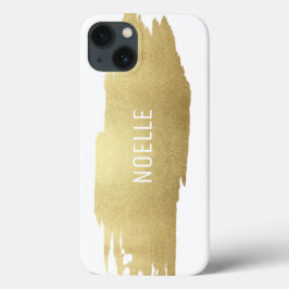 Funda Para iPhone 13 Golpe de pincel metálico Purpurina de oro, blanco
