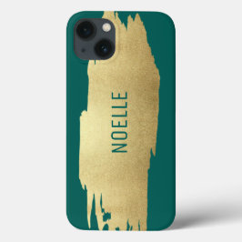 Funda Para iPhone 13 Golpe de pincel metálico Purpurina de oro, Verde a