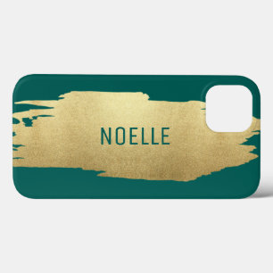 Funda Para iPhone 13 Golpe de pincel metálico Purpurina de oro, Verde a