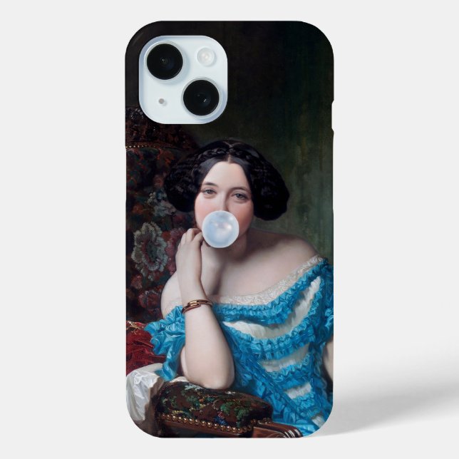 Funda De Case-Mate Para iPhone Goma de burbuja Diva en satén azul (Reverso )