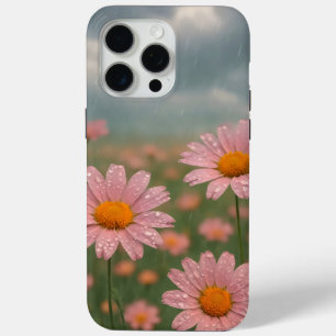Funda Para iPhone 15 Pro Max Gotas de agua en pétalos de campo floral bajo la l