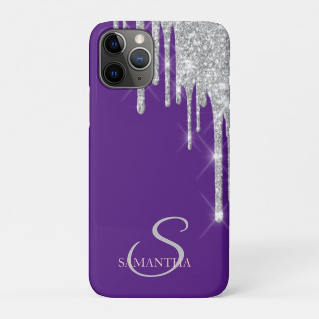 Funda De Case-Mate Para iPhone Goteos Violetas Elegantes de Brillo Plateado (Reverso)