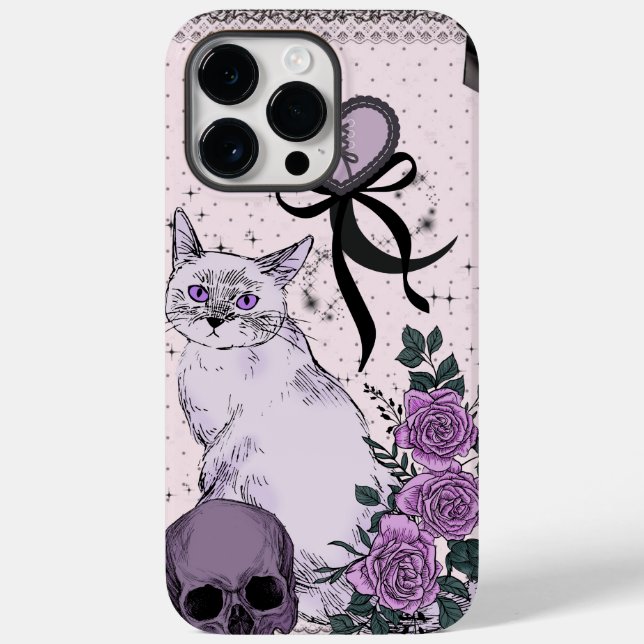 Funda De Case-Mate Para iPhone Goth Coquette Cat Phone Case – Pink & Black  (Reverso )