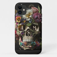 Gótico de cráneo floral Pagan Monograma Iniciales
