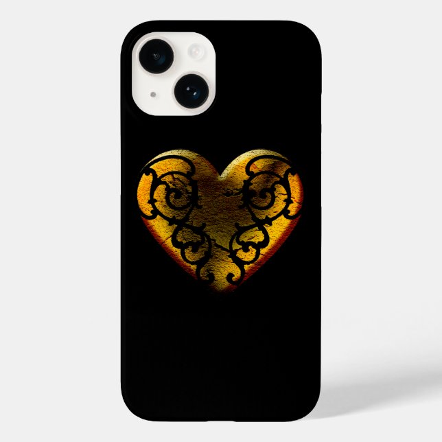 Funda De Case-Mate Para iPhone Gótico Filigree Gold Heart (Reverso )