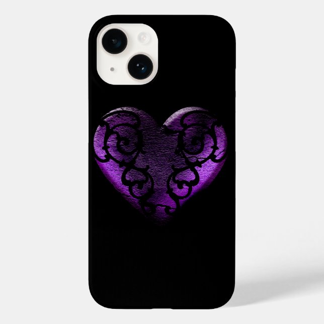 Funda De Case-Mate Para iPhone Gótico filigrí Corazón púrpura (Reverso )