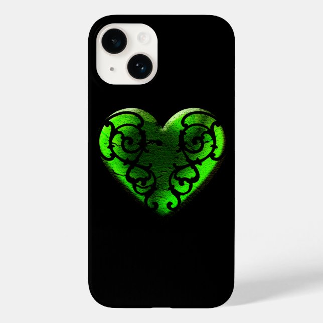 Funda De Case-Mate Para iPhone Gótico filigrí Corazón Verde (Reverso )