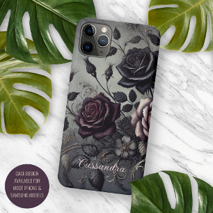 Funda Para iPhone 11 Pro Max Gótico personalizado rosa oscura floral victoriano