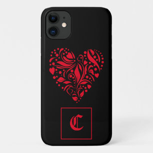 Funda Para iPhone 11 Gótico Rojo Corazón Negro Viejo Inglés Inicial