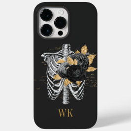 Funda Para iPhone 14 Pro Max De Case-Mate Gótico vintage negro y floral esqueleto dorado
