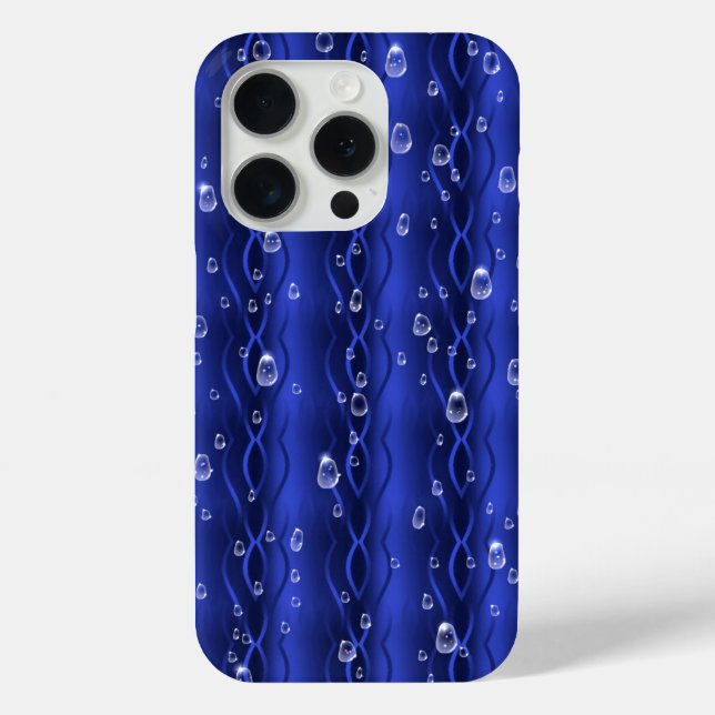 Funda De Case-Mate Para iPhone Gotitas de lluvia en metal azul (Reverso )