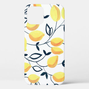 Funda Para iPhone 12 Gouache patrón sin fisuras con limones amarillos y