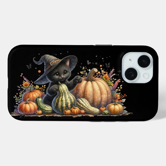 Funda De Case-Mate Para iPhone Gourds de Halloween Black Witch's Kitten W/ Pumpki (Reverso (Horizontal))