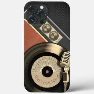 Funda Para iPhone 13 Pro Max Grabación De Vinilo De Música Retro Y Micrófono De