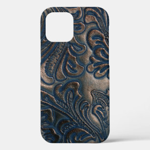 Funda Para iPhone 12 Grabado en relieve de cosecha  de cuero marrón osc