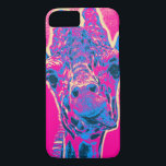 Funda Para iPhone 8/7 Graciosa jirafa sacando su lengua<br><div class="desc">Una graciosa pose de una tierna jirafa - ¡sacarle la lengua! Funky colores alegres de neón de rosa y azul. Tiene un divertido toque de arte pop retro de los años 60.</div>