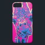 Funda Para iPhone 8/7 Graciosa jirafa sacando su lengua<br><div class="desc">Una graciosa pose de una tierna jirafa - ¡sacarle la lengua! Funky colores alegres de neón de rosa y azul. Tiene un divertido toque de arte pop retro de los años 60.</div>