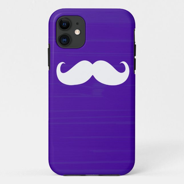 Funda De Case-Mate Para iPhone Gracioso bigote blanco sobre fondo morado oscuro (Reverso)