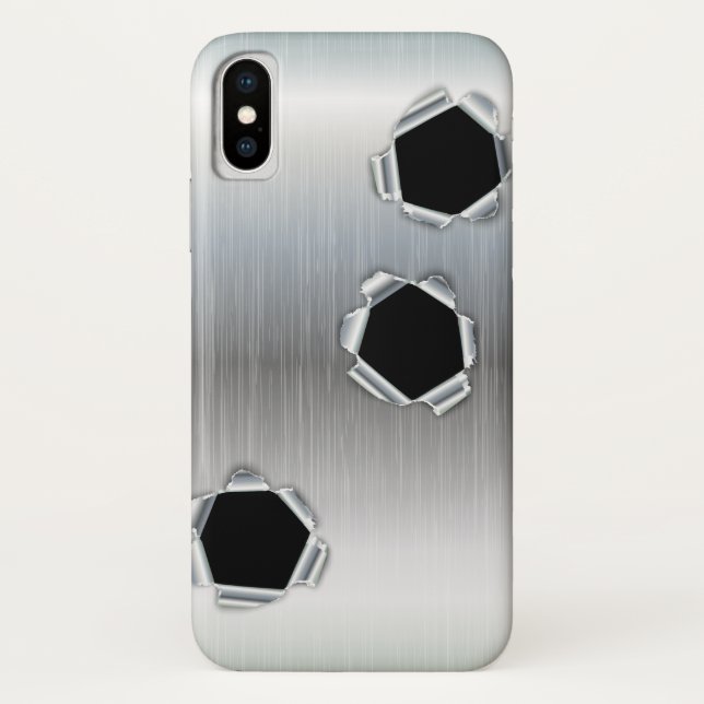Funda De Case-Mate Para iPhone Gracioso cepillado Metalizado y agujeros de bala (Reverso)