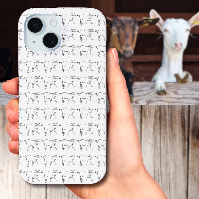 Funda De Case-Mate Para iPhone Gracioso dibujo de cabra Quirky Personalizado Gran (Simple goat line drawing pattern black and white mobile phone case)