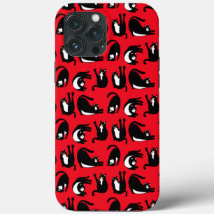 Funda Para iPhone 13 Pro Max Gracioso Gato Rojo Negro