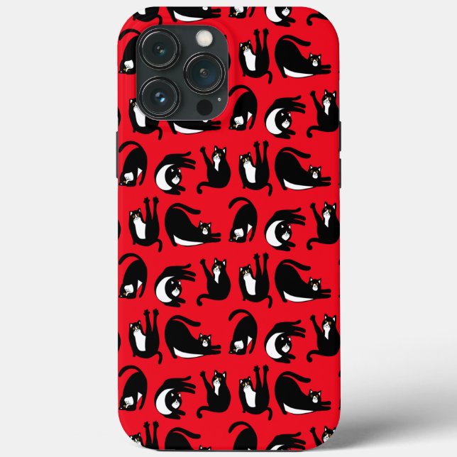 Funda De Case-Mate Para iPhone Gracioso Gato Rojo Negro (Reverso )