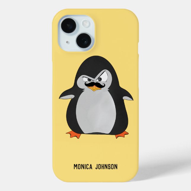 Funda De Case-Mate Para iPhone Gracioso Naranja gris negro negro, pingüino enojad (Reverso )