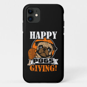 Funda Para iPhone 11 Gracioso Perro Pug Feliz Día de Acción de Gracias