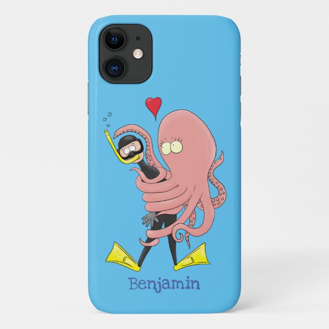 Funda De Case-Mate Para iPhone Gracioso pulpo abrazos buceo humor personalizado (Reverso)